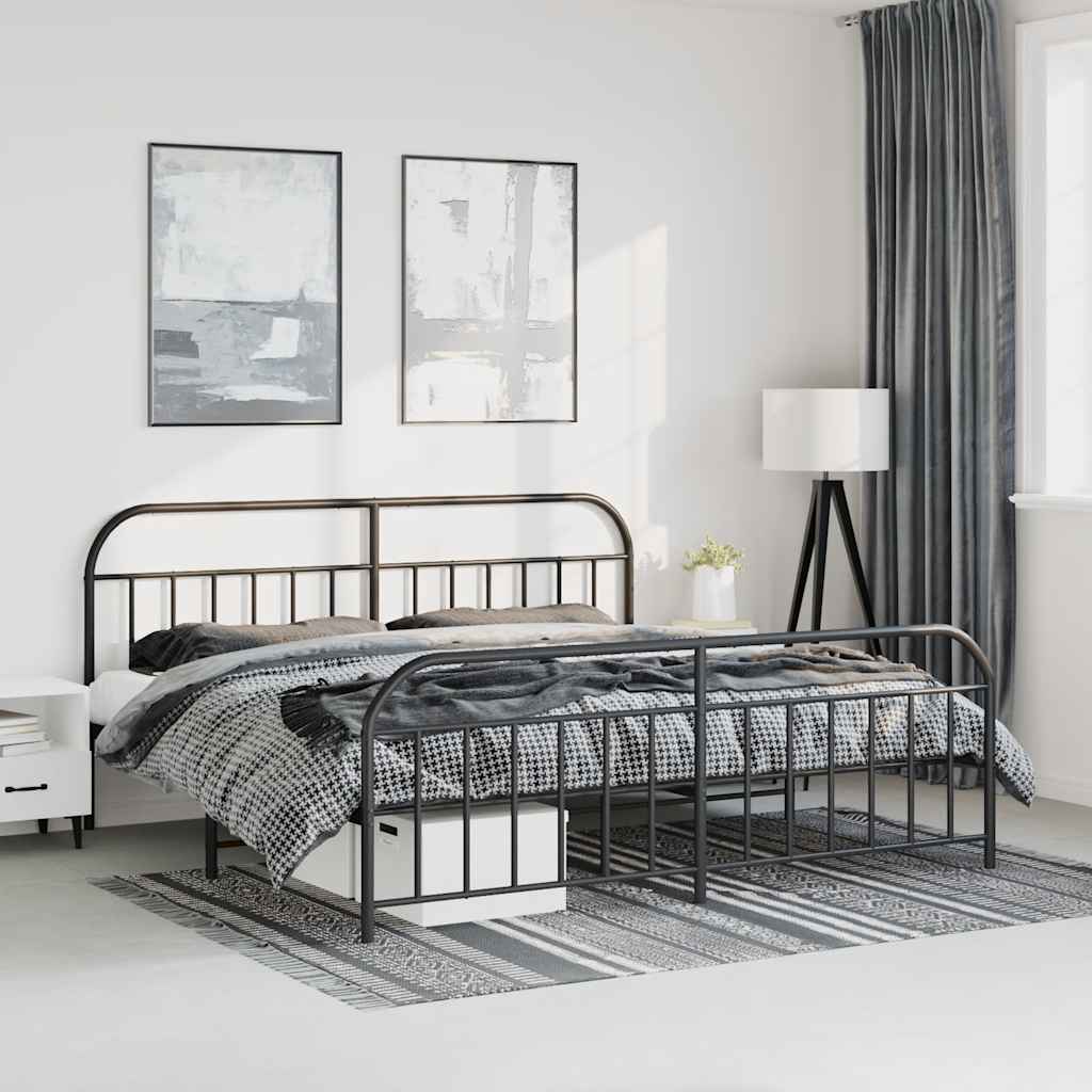 Black Metal Bed Frame with Footboard - 183x213cm Sturdy Design