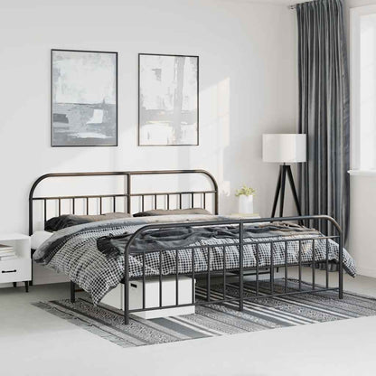 Black Metal Bed Frame with Footboard - 183x213cm Sturdy Design