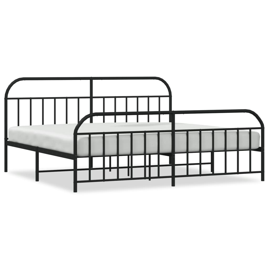 Black Metal Bed Frame with Footboard 200x200cm - Mattress Not Included