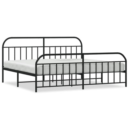 Black Metal Bed Frame with Footboard 200x200cm - Mattress Not Included