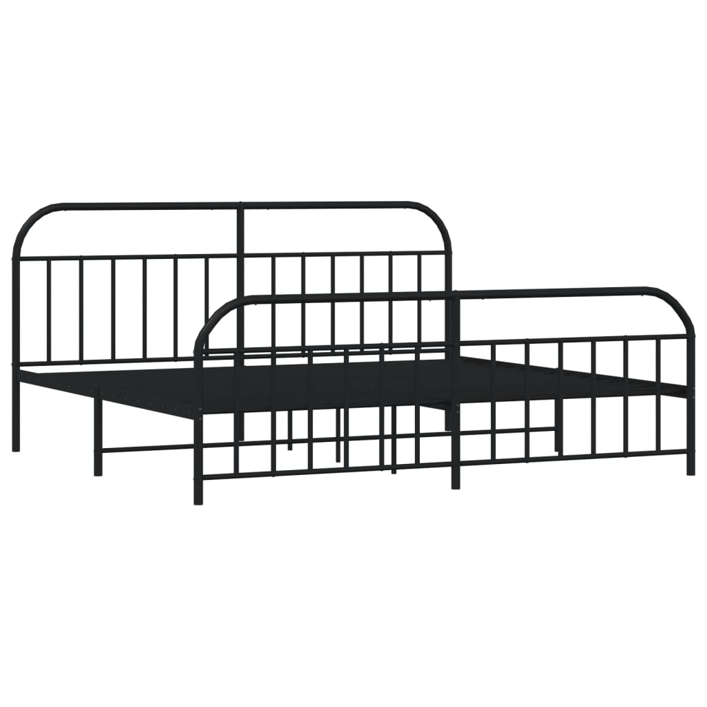 Black Metal Bed Frame with Footboard 200x200cm - Mattress Not Included