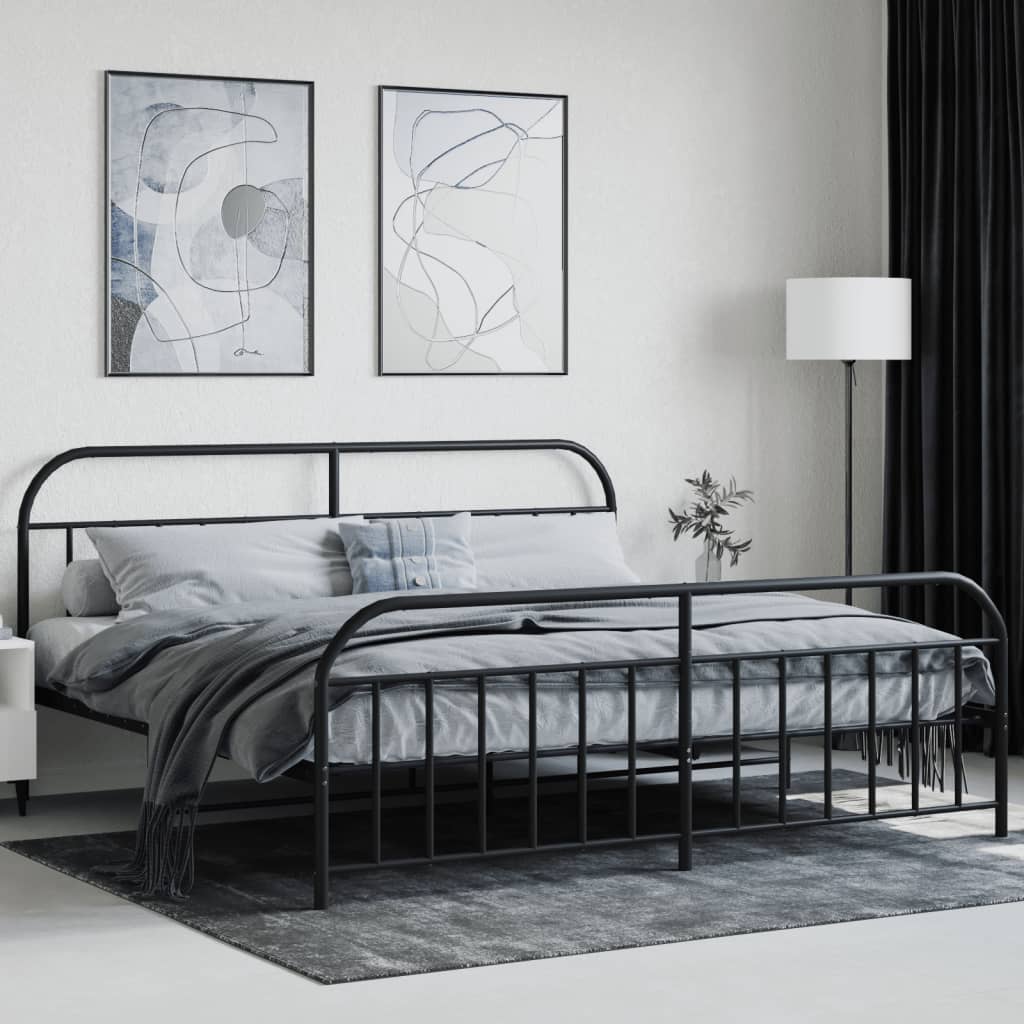 Black Metal Bed Frame with Footboard 200x200cm - Mattress Not Included