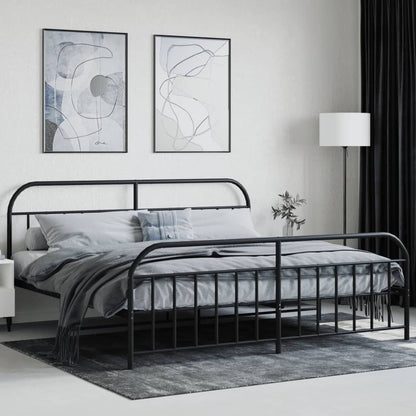 Black Metal Bed Frame with Footboard 200x200cm - Mattress Not Included