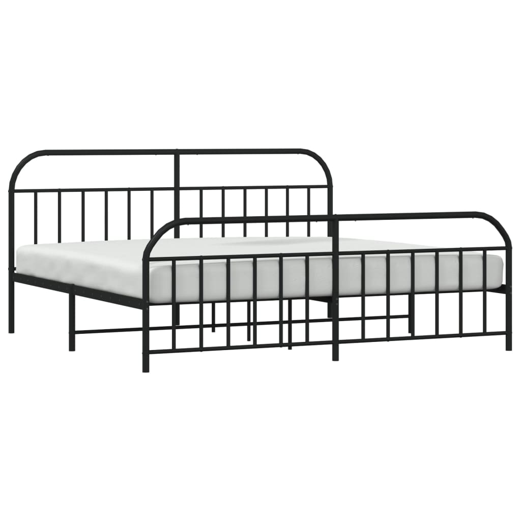 Black Metal Bed Frame with Footboard 200x200cm - Mattress Not Included