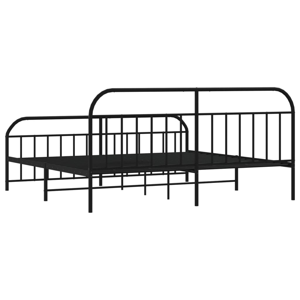 Black Metal Bed Frame with Footboard 200x200cm - Mattress Not Included