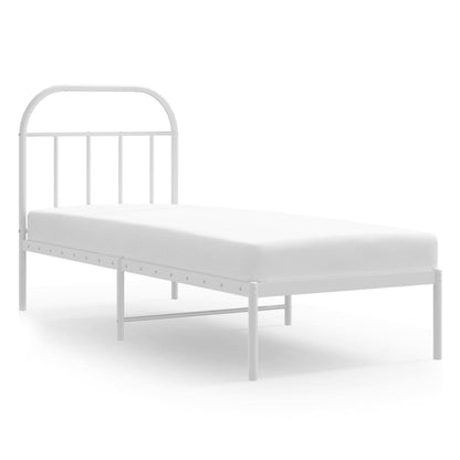 White Metal Bed Frame with Headboard, 75x190cm (No Mattress)