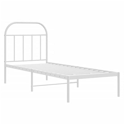 White Metal Bed Frame with Headboard, 75x190cm (No Mattress)