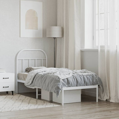 White Metal Bed Frame with Headboard, 75x190cm (No Mattress)