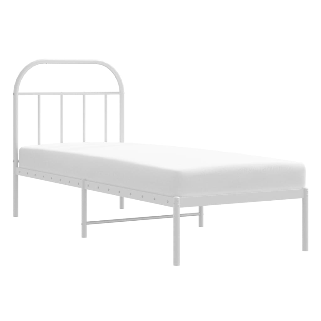 White Metal Bed Frame with Headboard, 75x190cm (No Mattress)