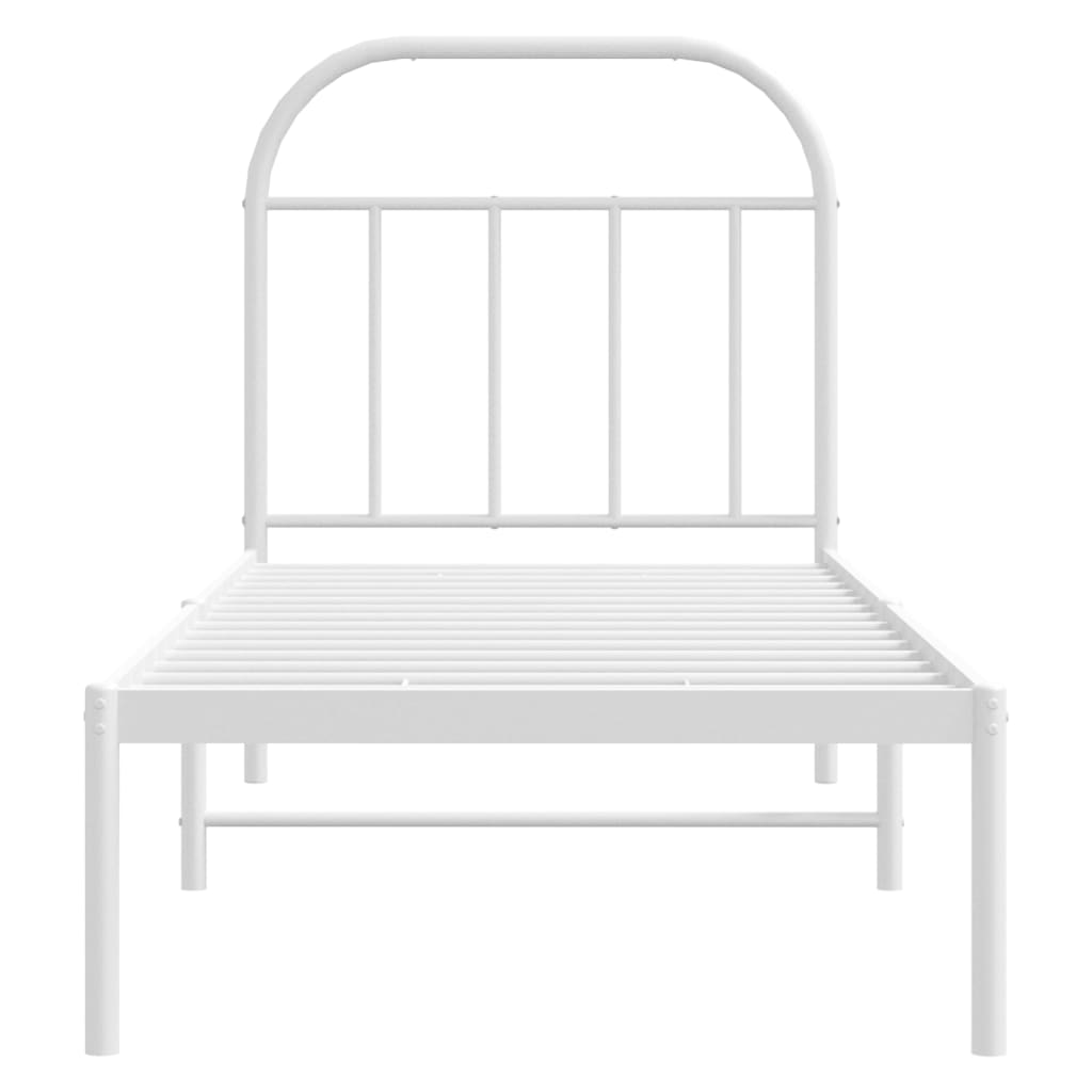 White Metal Bed Frame with Headboard, 75x190cm (No Mattress)