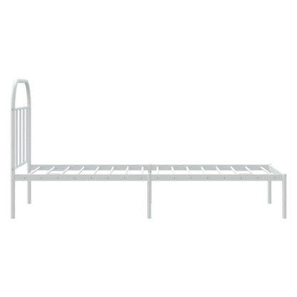 White Metal Bed Frame with Headboard, 75x190cm (No Mattress)