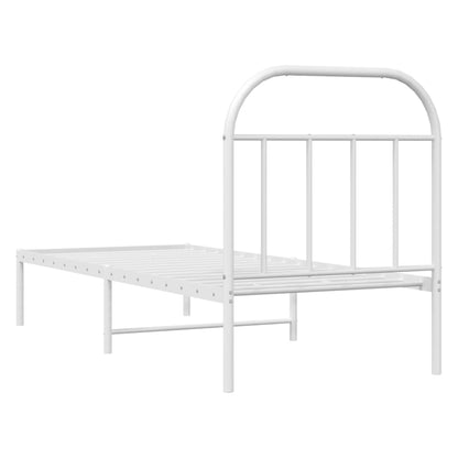 White Metal Bed Frame with Headboard, 75x190cm (No Mattress)