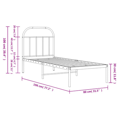 White Metal Bed Frame with Headboard, 75x190cm (No Mattress)