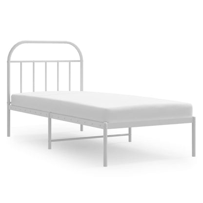 White Metal Bed Frame with Headboard, 80x200cm, No Mattress Included