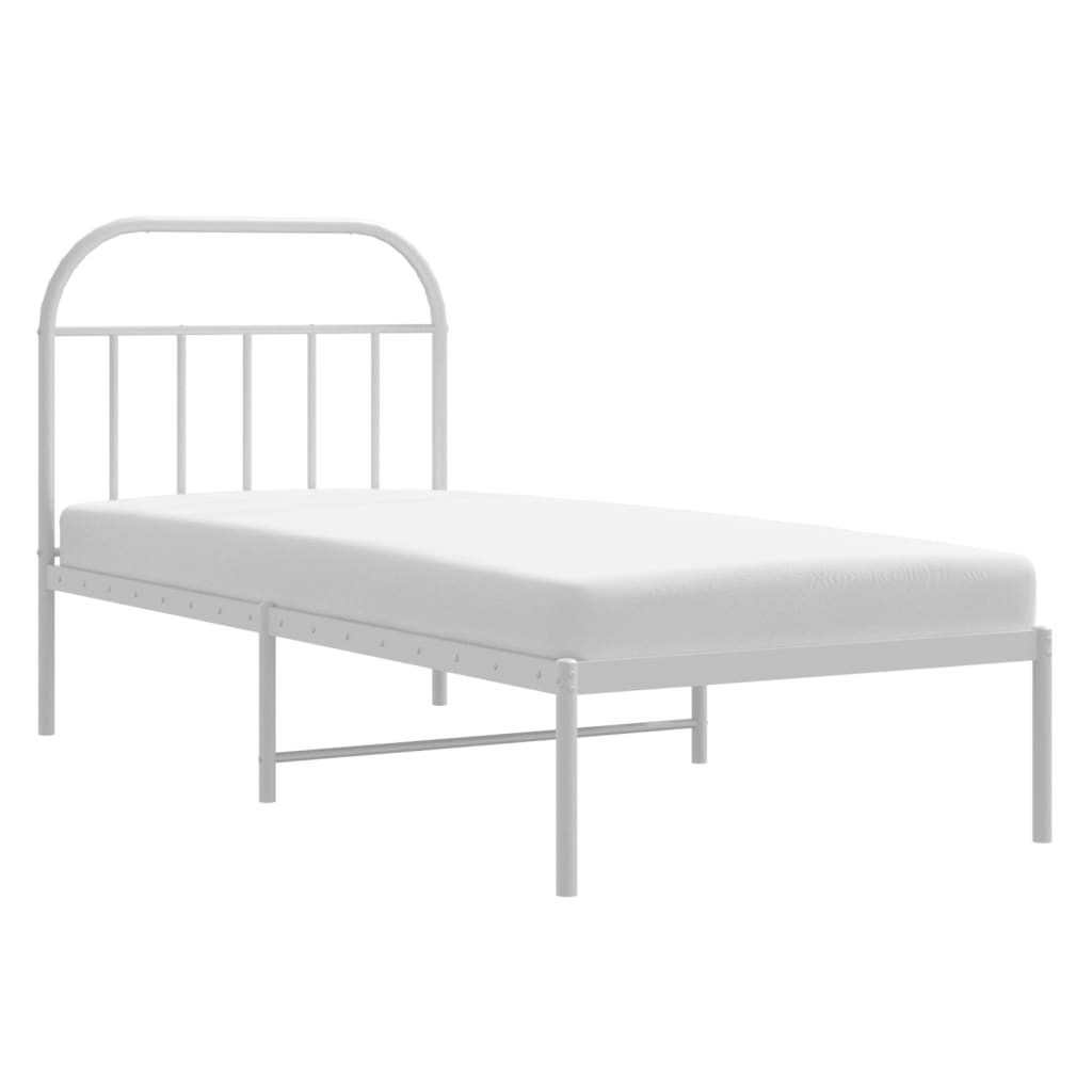 White Metal Bed Frame with Headboard, 80x200cm, No Mattress Included