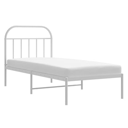 White Metal Bed Frame with Headboard, 80x200cm, No Mattress Included