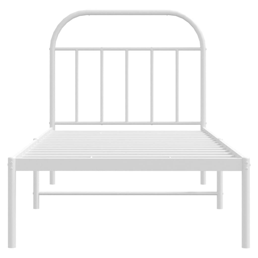 White Metal Bed Frame with Headboard, 80x200cm, No Mattress Included
