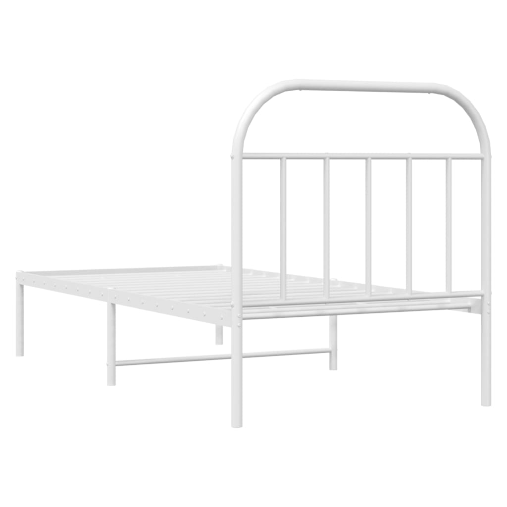 White Metal Bed Frame with Headboard, 80x200cm, No Mattress Included