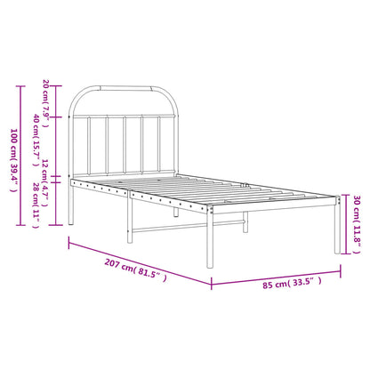 White Metal Bed Frame with Headboard, 80x200cm, No Mattress Included