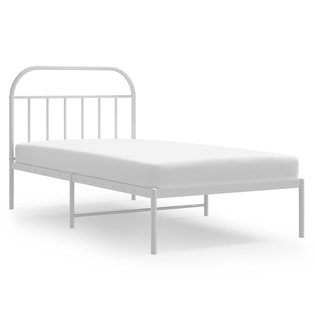 White Metal Bed Frame with Headboard - No Mattress - 100x190cm