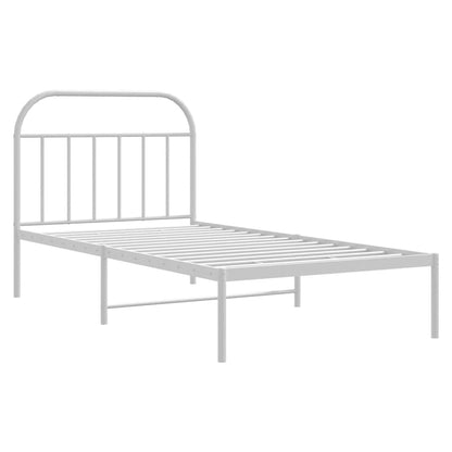 White Metal Bed Frame with Headboard - No Mattress - 100x190cm