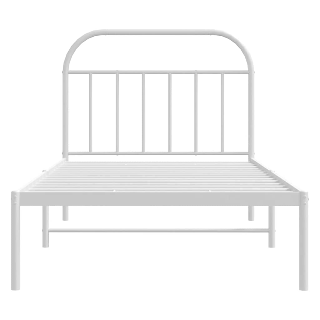 White Metal Bed Frame with Headboard - No Mattress - 100x190cm