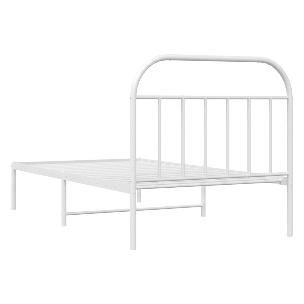 White Metal Bed Frame with Headboard - No Mattress - 100x190cm