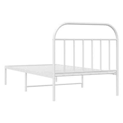 White Metal Bed Frame with Headboard - No Mattress - 100x190cm