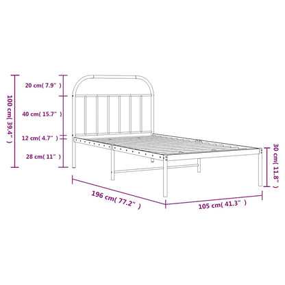 White Metal Bed Frame with Headboard - No Mattress - 100x190cm