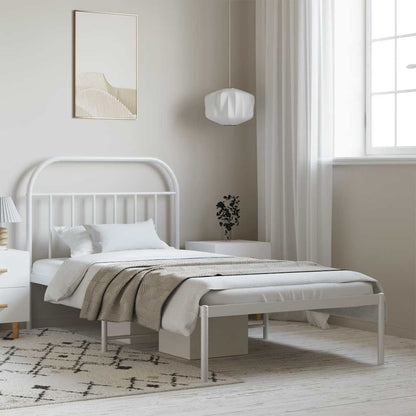 White Metal Bed Frame with Headboard - No Mattress - 100x190cm
