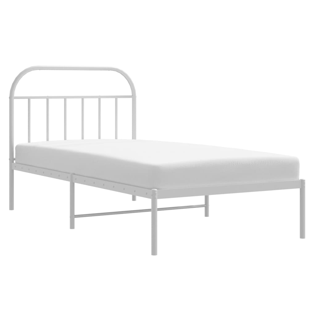 White Metal Bed Frame with Headboard - 107x203cm (Mattress Not Included)