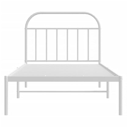White Metal Bed Frame with Headboard - 107x203cm (Mattress Not Included)