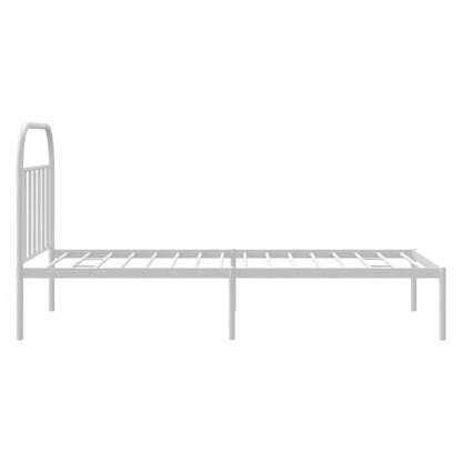 White Metal Bed Frame with Headboard - 107x203cm (Mattress Not Included)