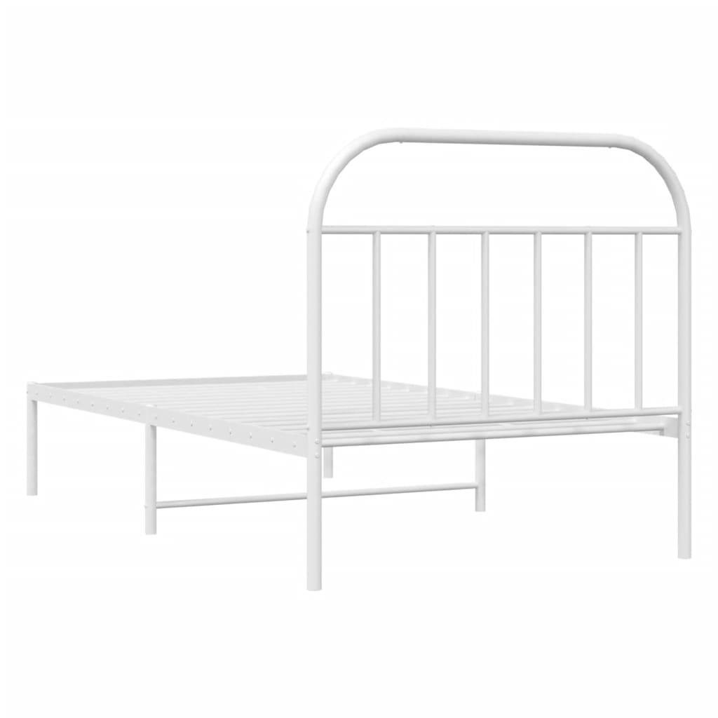 White Metal Bed Frame with Headboard - 107x203cm (Mattress Not Included)