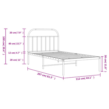 White Metal Bed Frame with Headboard - 107x203cm (Mattress Not Included)