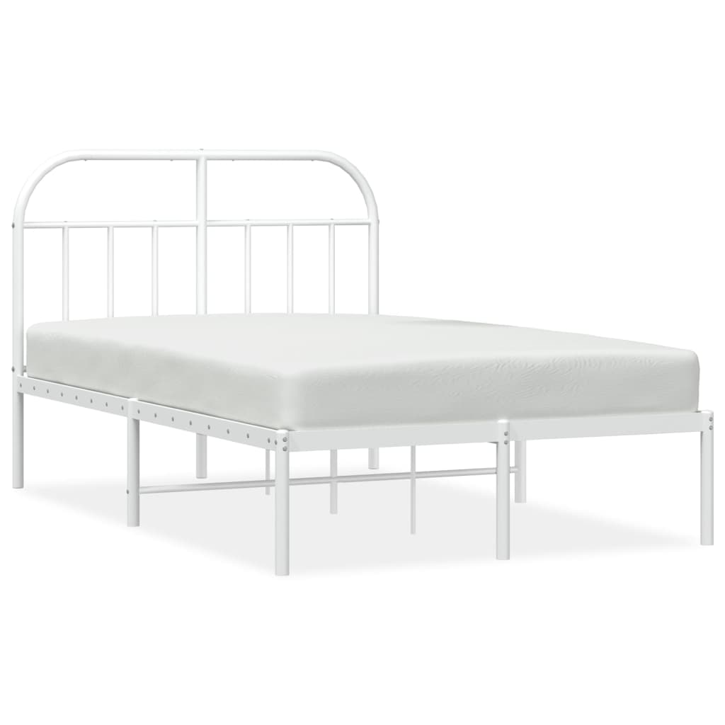 Sturdy White Metal Bed Frame with Headboard 120x190cm (No Mattress)
