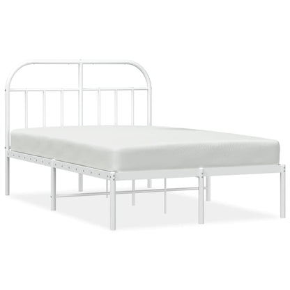 Sturdy White Metal Bed Frame with Headboard 120x190cm (No Mattress)