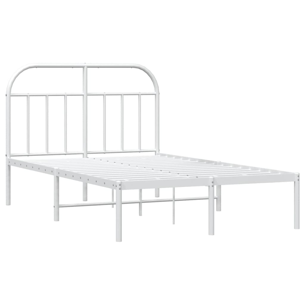 Sturdy White Metal Bed Frame with Headboard 120x190cm (No Mattress)