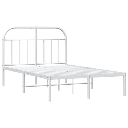 Sturdy White Metal Bed Frame with Headboard 120x190cm (No Mattress)