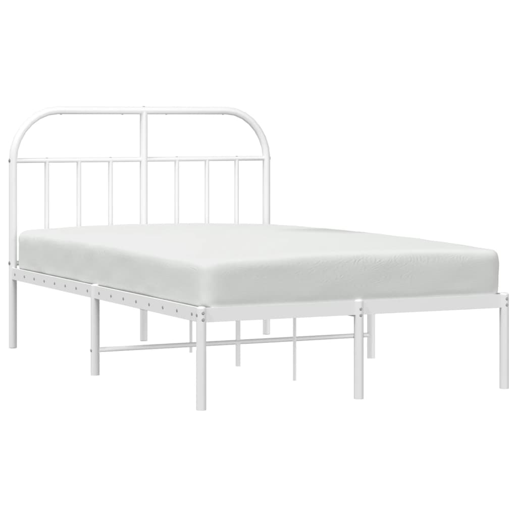 Sturdy White Metal Bed Frame with Headboard 120x190cm (No Mattress)