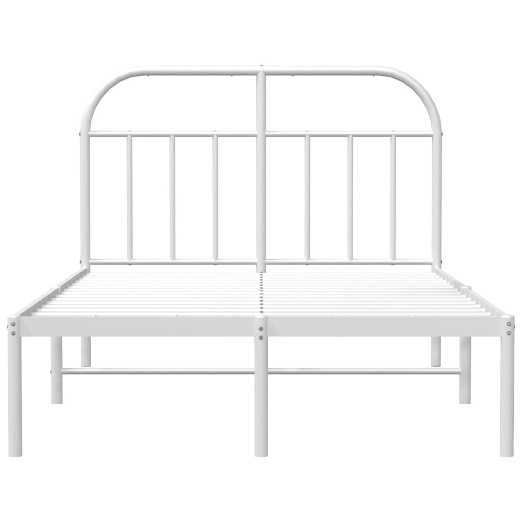 Sturdy White Metal Bed Frame with Headboard 120x190cm (No Mattress)