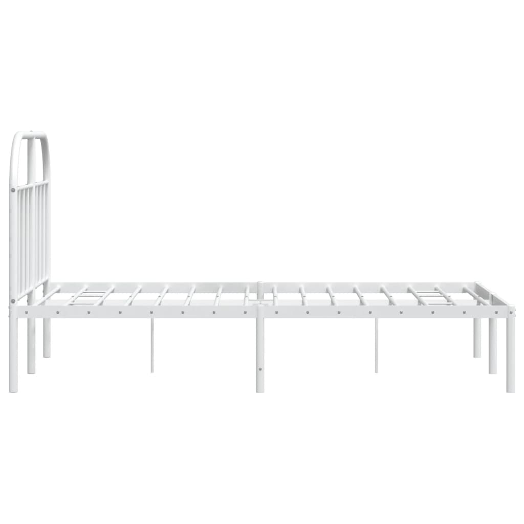 Sturdy White Metal Bed Frame with Headboard 120x190cm (No Mattress)
