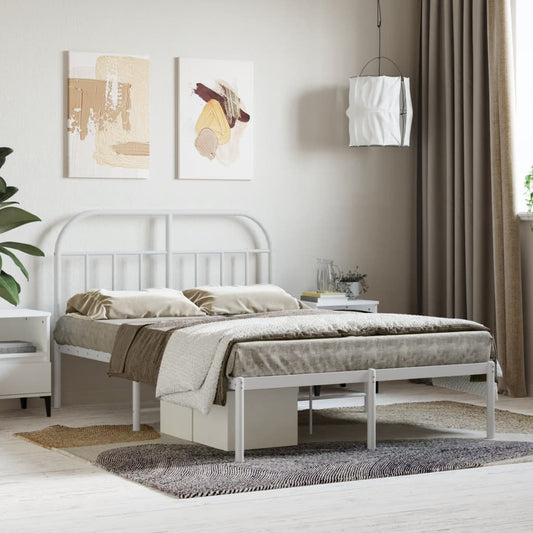 Sturdy White Metal Bed Frame with Headboard 120x190cm (No Mattress)