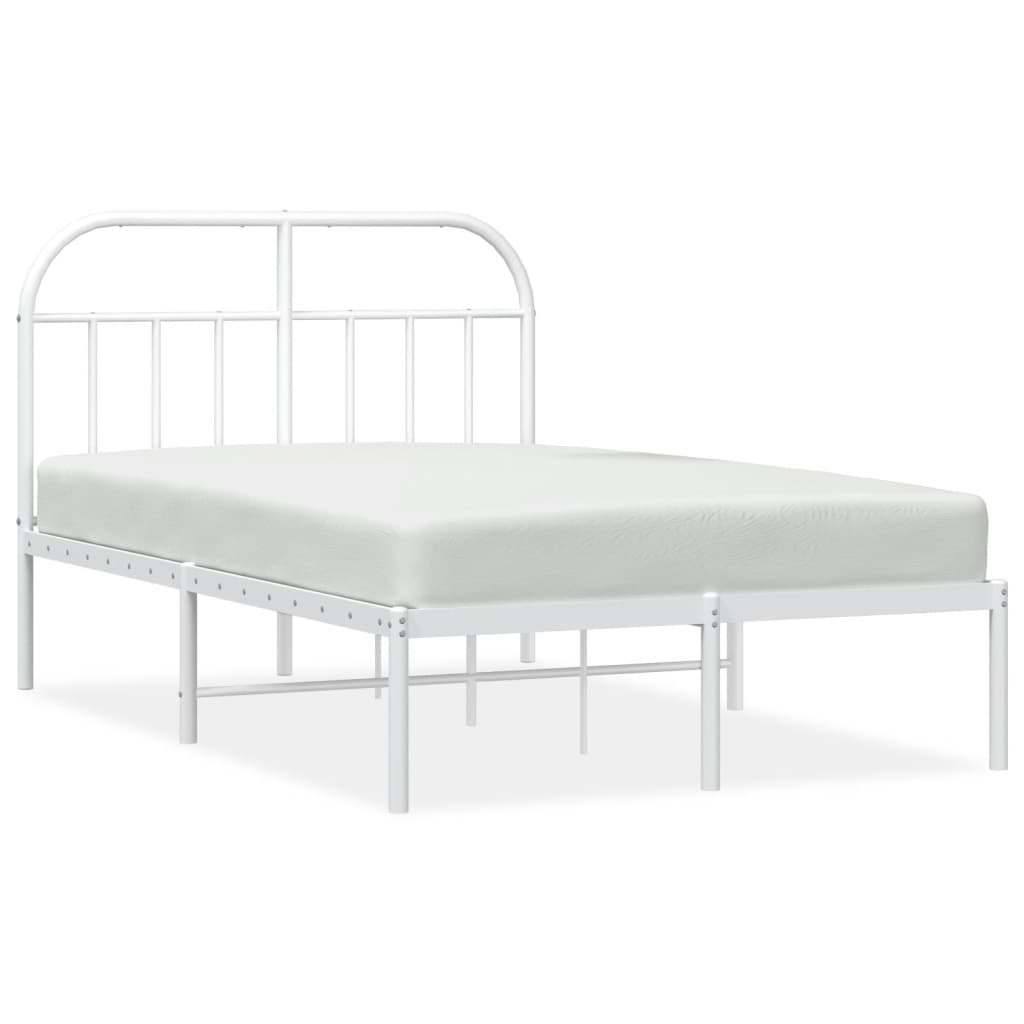 White Metal Bed Frame with Headboard - 120x200cm, No Mattress