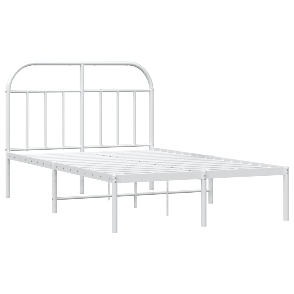 White Metal Bed Frame with Headboard - 120x200cm, No Mattress