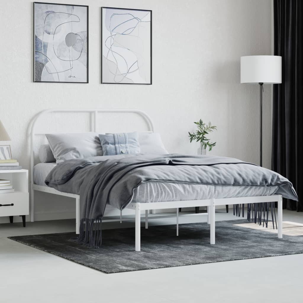 White Metal Bed Frame with Headboard - 120x200cm, No Mattress