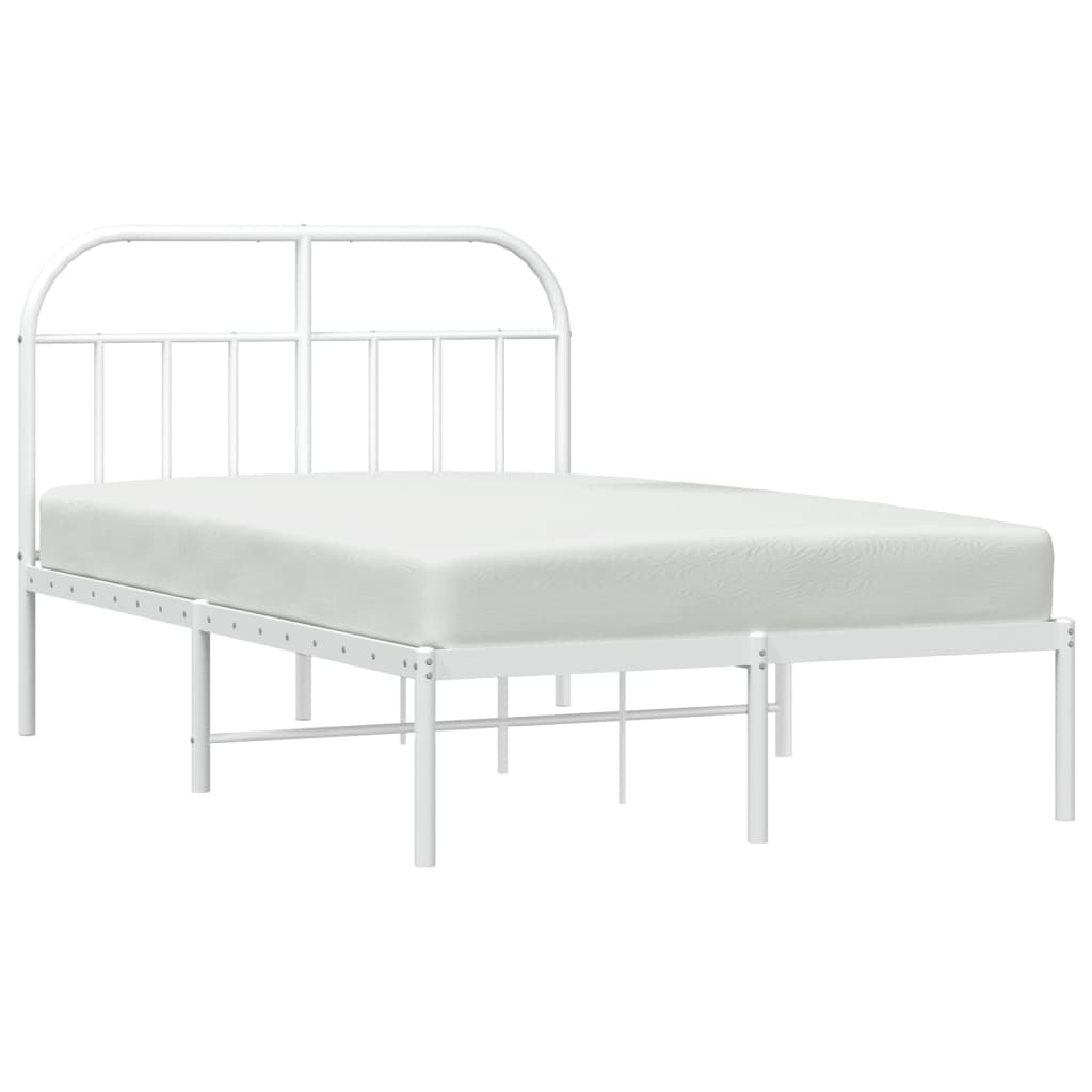 White Metal Bed Frame with Headboard - 120x200cm, No Mattress