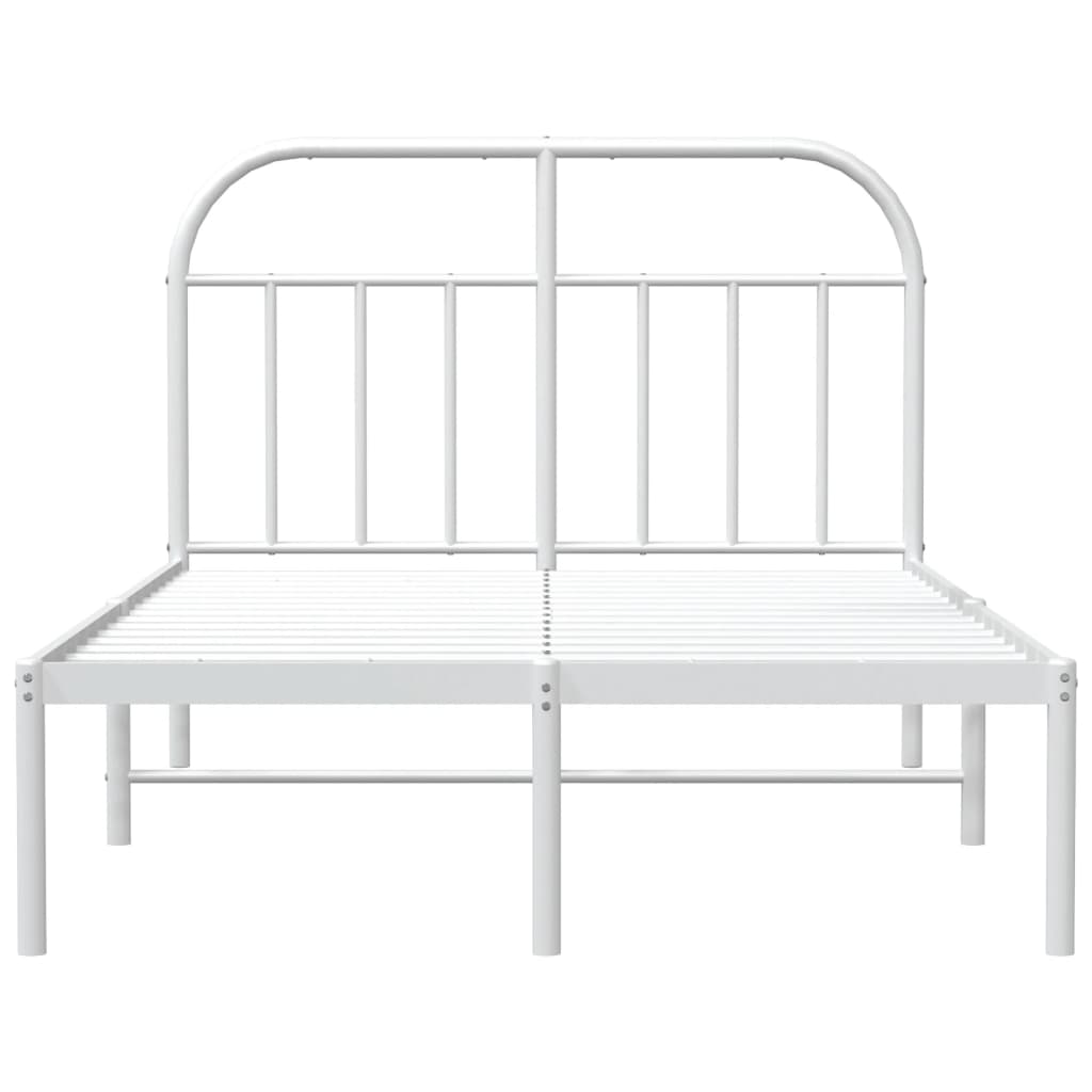 White Metal Bed Frame with Headboard - 120x200cm, No Mattress
