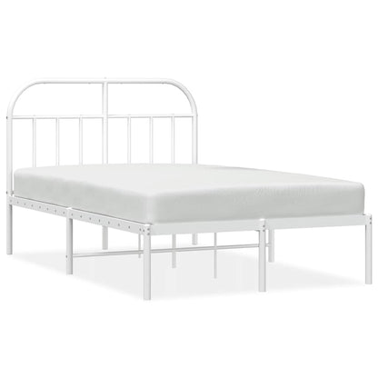 White Metal Bed Frame with Headboard, 135x190cm, No Mattress