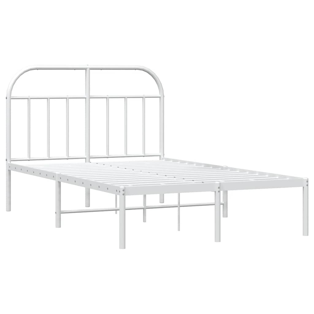 White Metal Bed Frame with Headboard, 135x190cm, No Mattress